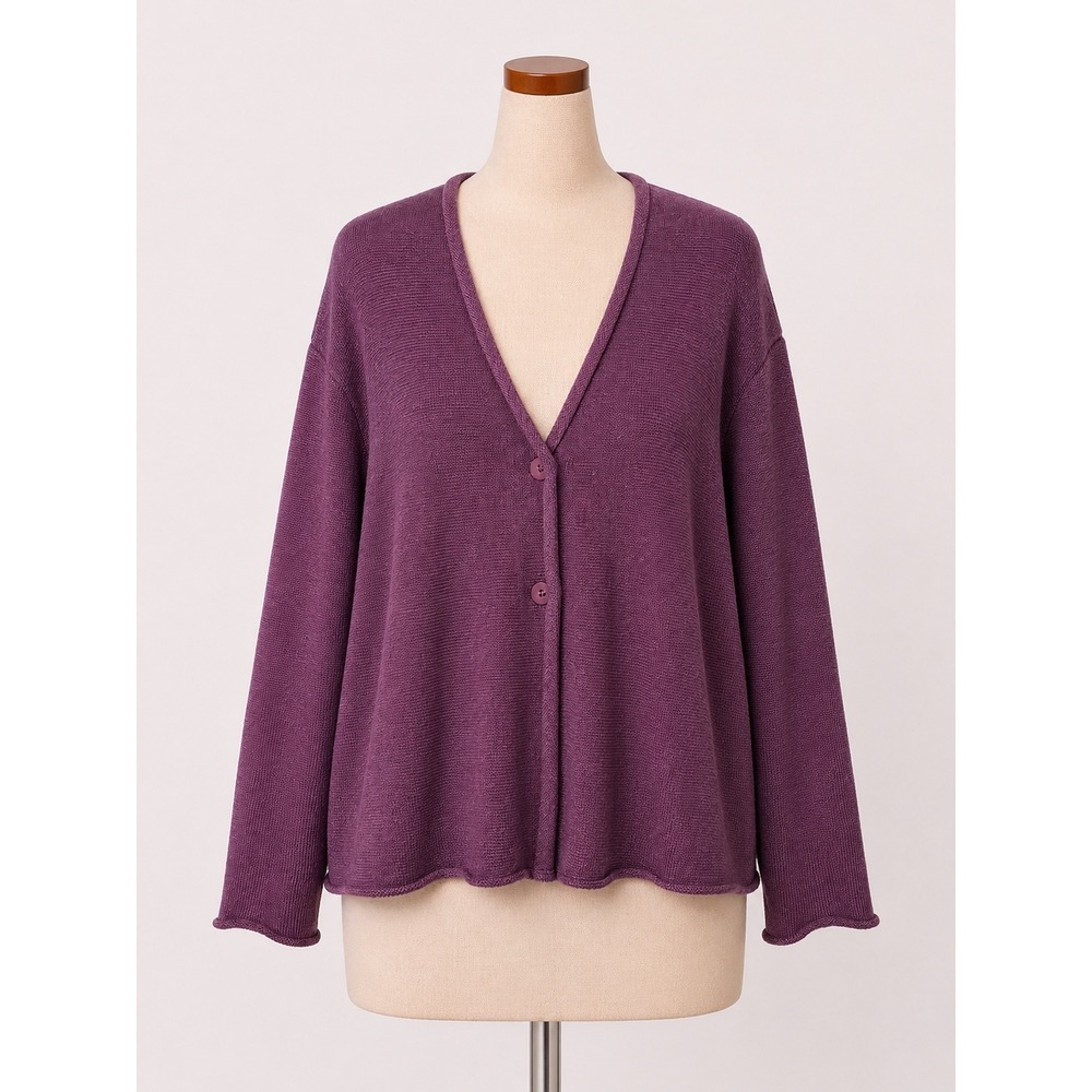 Eileen Fisher Womens XL Purple 100% Merino Wool V-Neck Button Front Cardigan